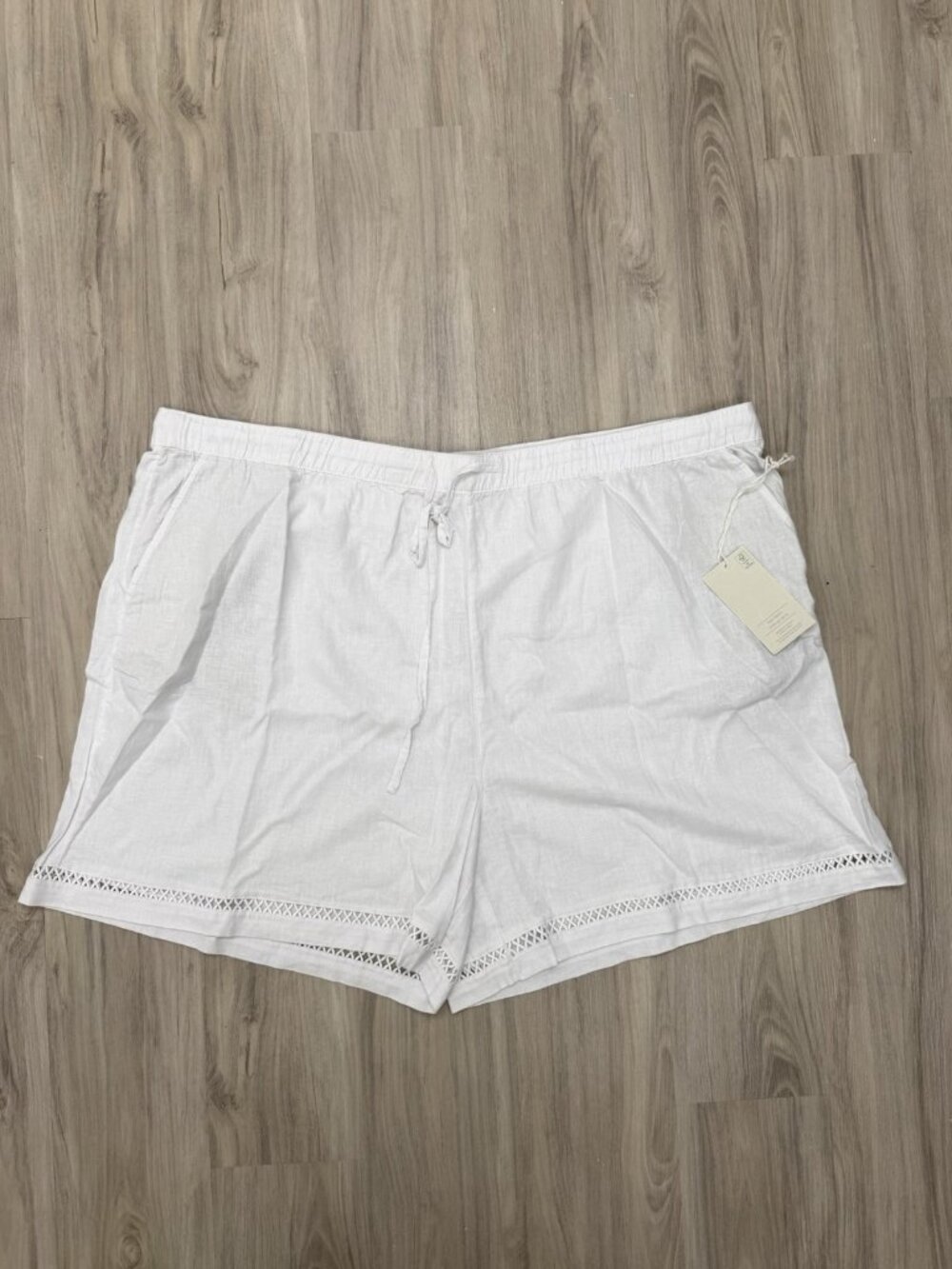 JOIE Linen Blend White Womens Shorts 3X Drawstring Waist Beachy Coastal Trim NWT